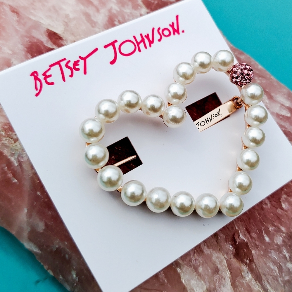 Rose Gold Crystal/Pearl Open Heart Hair Barrette - Picture 4 of 16